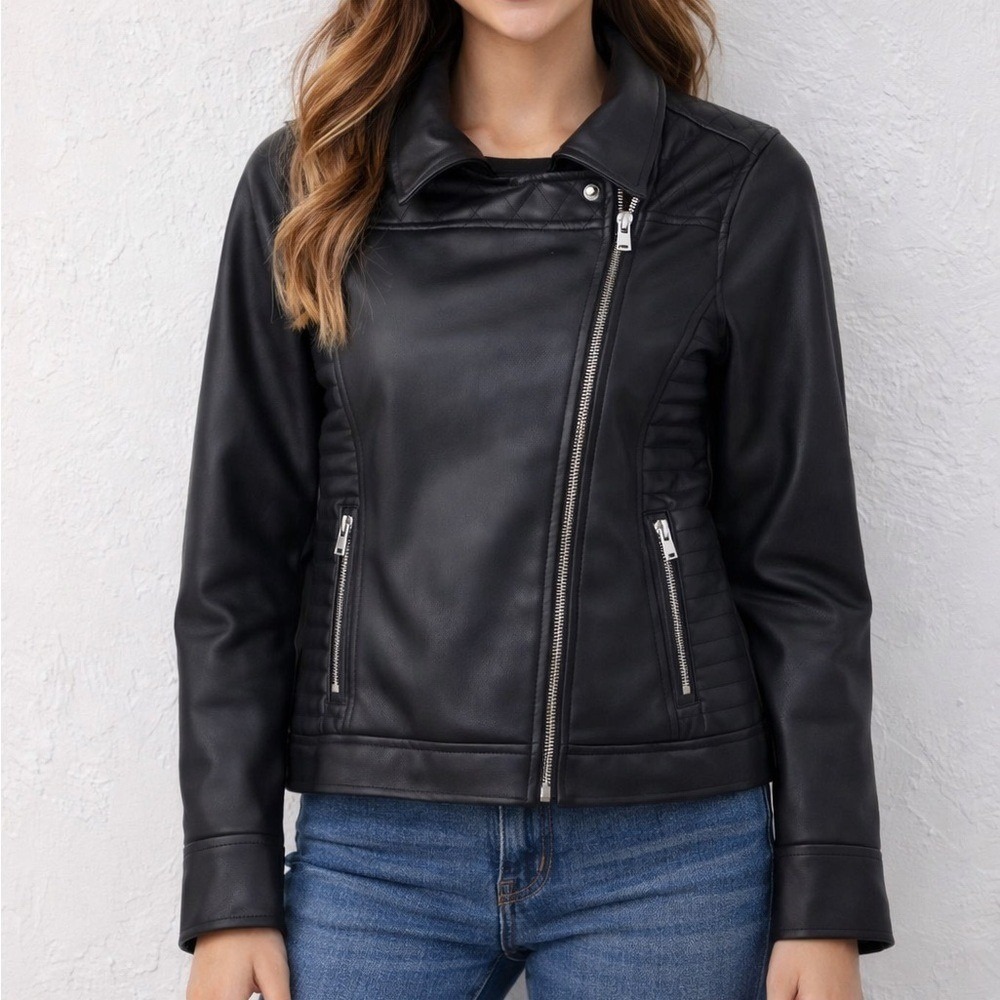 Art Class Girls Black Faux Leather Moto Jacket Quilted Biker Coat Size L